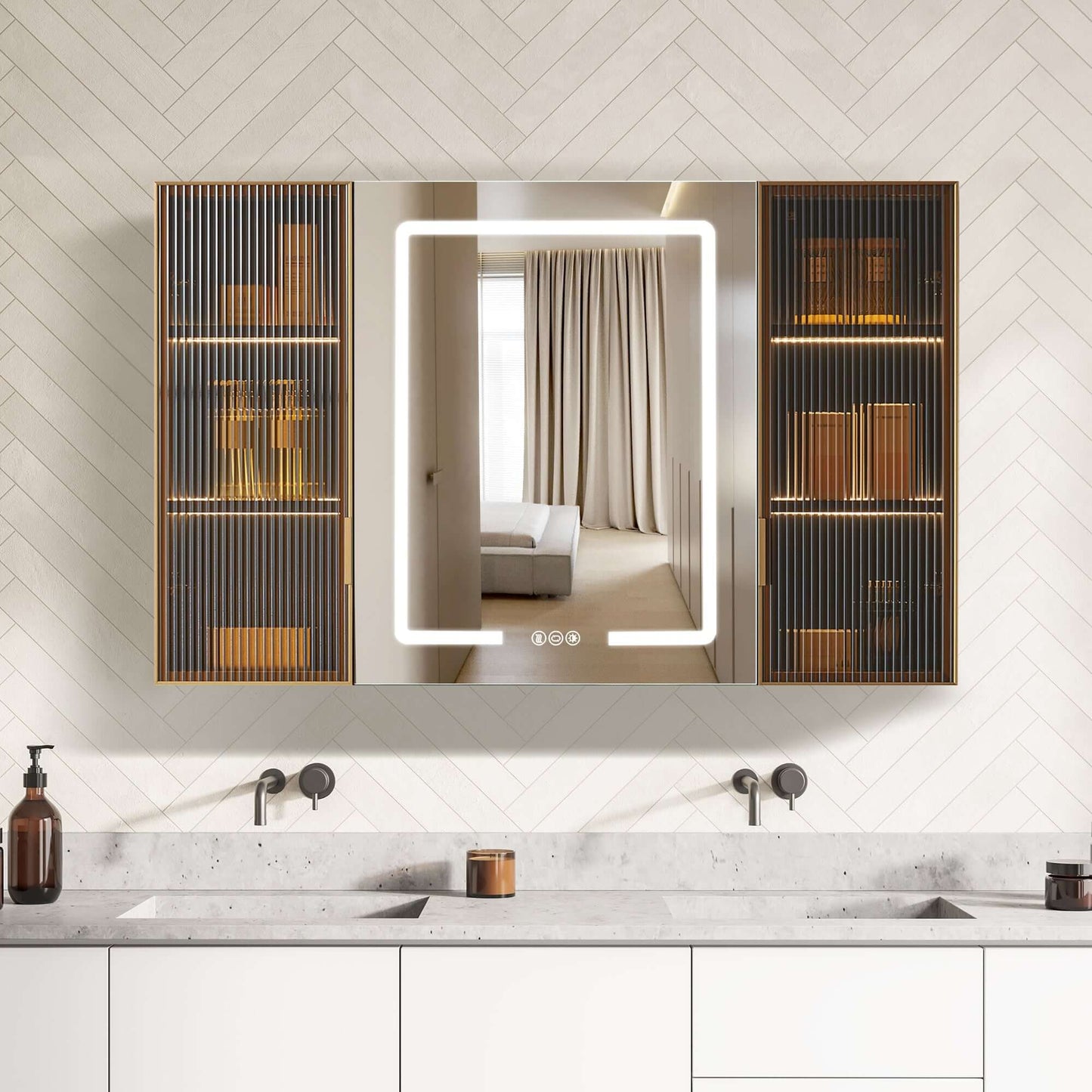 Vinnova, Cervia 47.2 in. W x 29.5 in. H Rectangular Medicine Cabinet with Aluminum Frameless LED Mirror