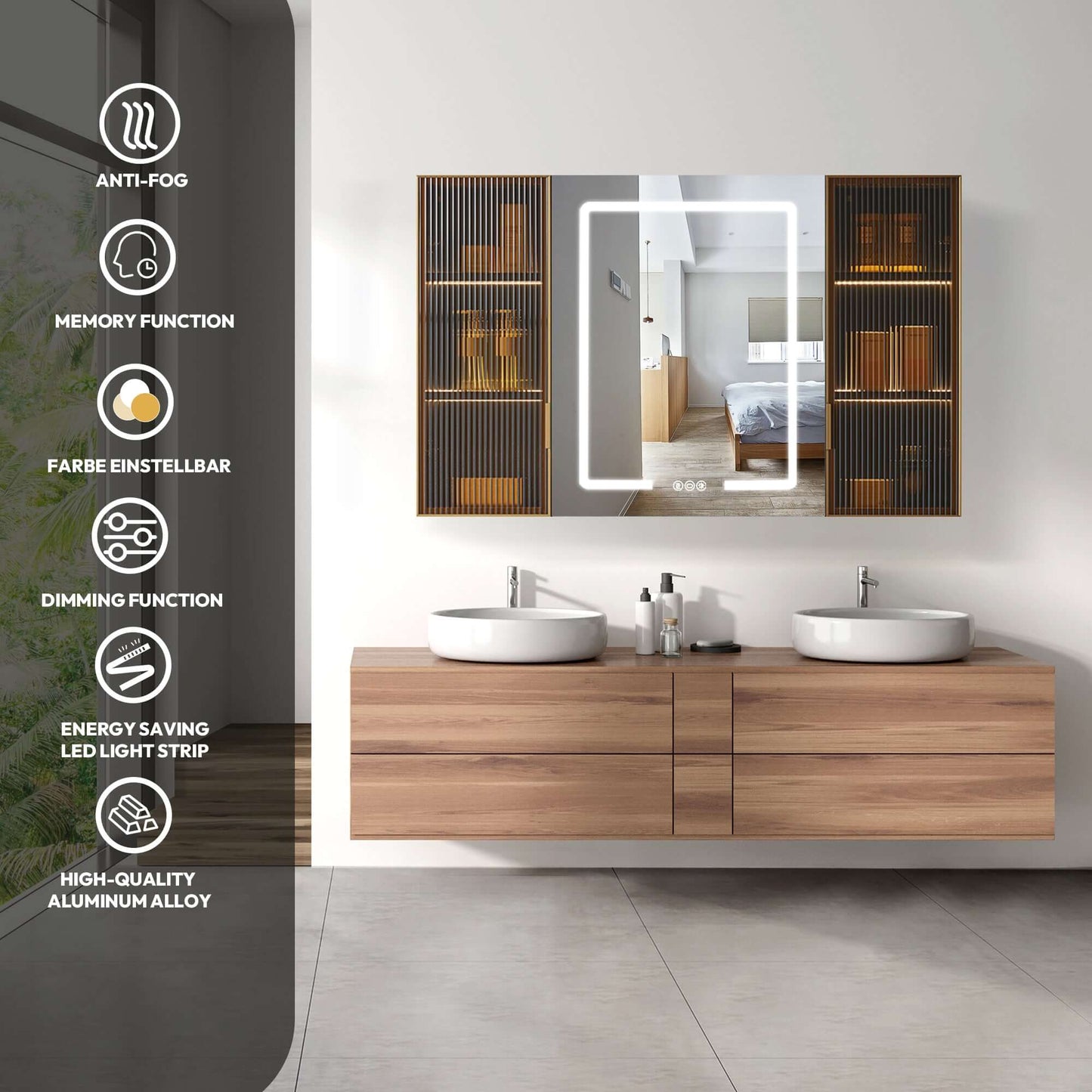 Vinnova, Cervia 47.2 in. W x 29.5 in. H Rectangular Medicine Cabinet with Aluminum Frameless LED Mirror