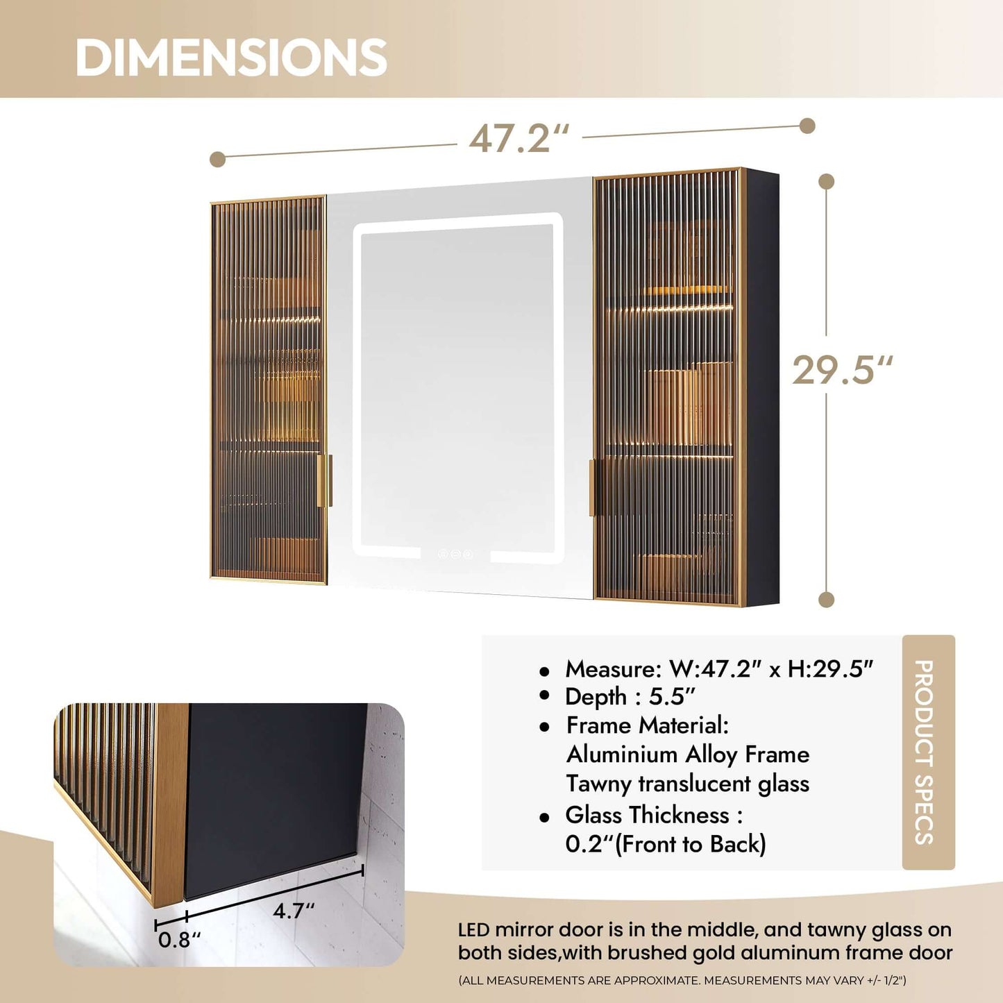 Vinnova, Cervia 47.2 in. W x 29.5 in. H Rectangular Medicine Cabinet with Aluminum Frameless LED Mirror