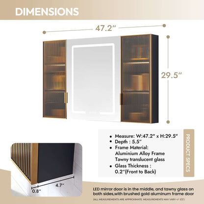 Vinnova, Cervia 47.2 in. W x 29.5 in. H Rectangular Medicine Cabinet with Aluminum Frameless LED Mirror