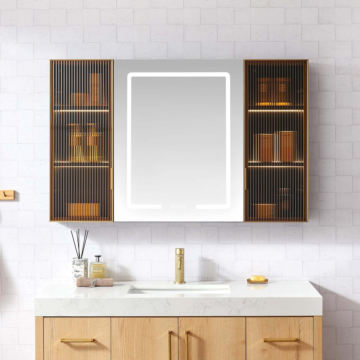 Vinnova, Cervia 47.2 in. W x 29.5 in. H Rectangular Medicine Cabinet with Aluminum Frameless LED Mirror