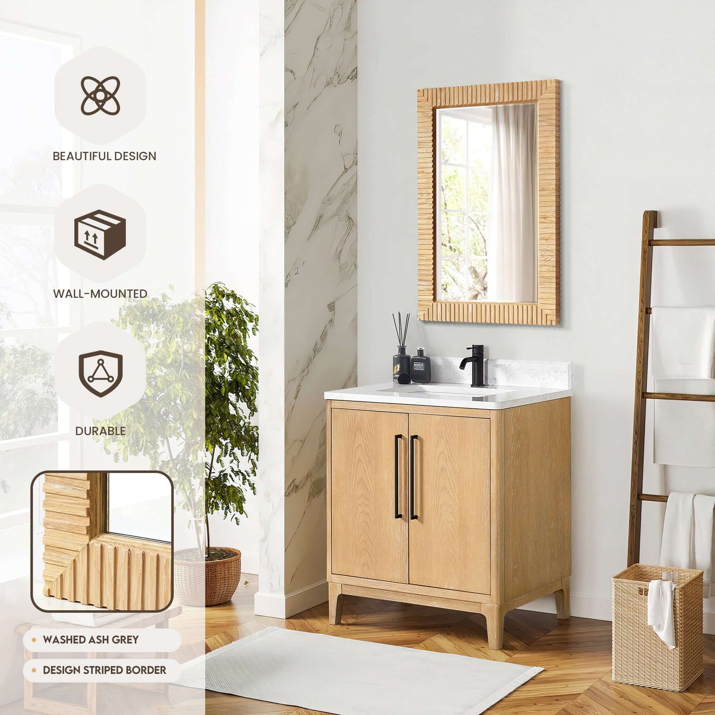Vinnova Osaka 24-inch wall-mount bathroom vanity in Washed Ash Grey — view 9
