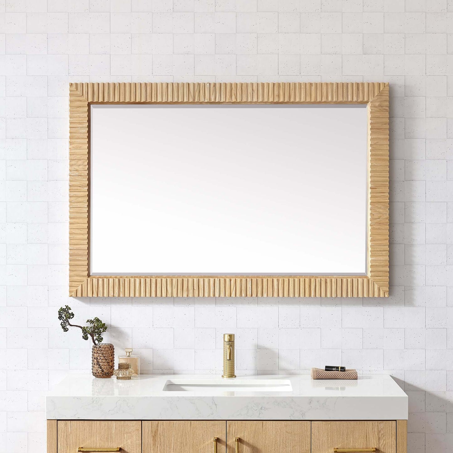 Vinnova, Osaka 48 in. W x 31.9 in. H Rectangle Wood Framed Wall Mount Bathroom Vanity Art Mirror in Washed Ash Grey