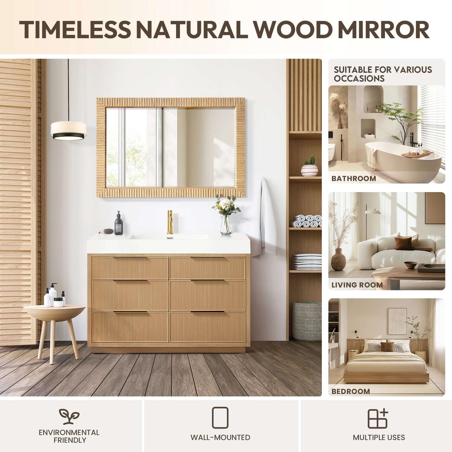 Vinnova, Osaka 48 in. W x 31.9 in. H Rectangle Wood Framed Wall Mount Bathroom Vanity Art Mirror in Washed Ash Grey