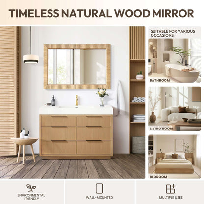 Vinnova, Osaka 48 in. W x 31.9 in. H Rectangle Wood Framed Wall Mount Bathroom Vanity Art Mirror in Washed Ash Grey