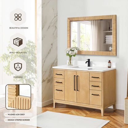 Vinnova, Osaka 48 in. W x 31.9 in. H Rectangle Wood Framed Wall Mount Bathroom Vanity Art Mirror in Washed Ash Grey