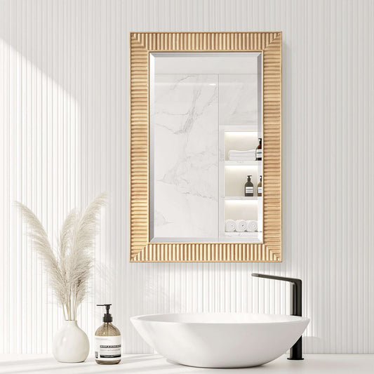 Vinnova, Bangalore 18.5 in. W x 28 in. H Rectangular Wood Framed Medicine Cabinet in Washed Ash Grey