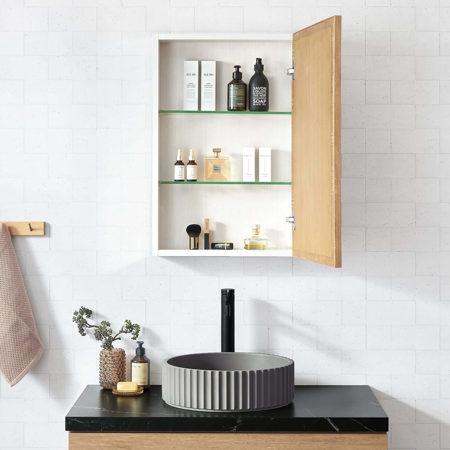 Vinnova, Bangalore 18.5 in. W x 28 in. H Rectangular Wood Framed Medicine Cabinet in Washed Ash Grey