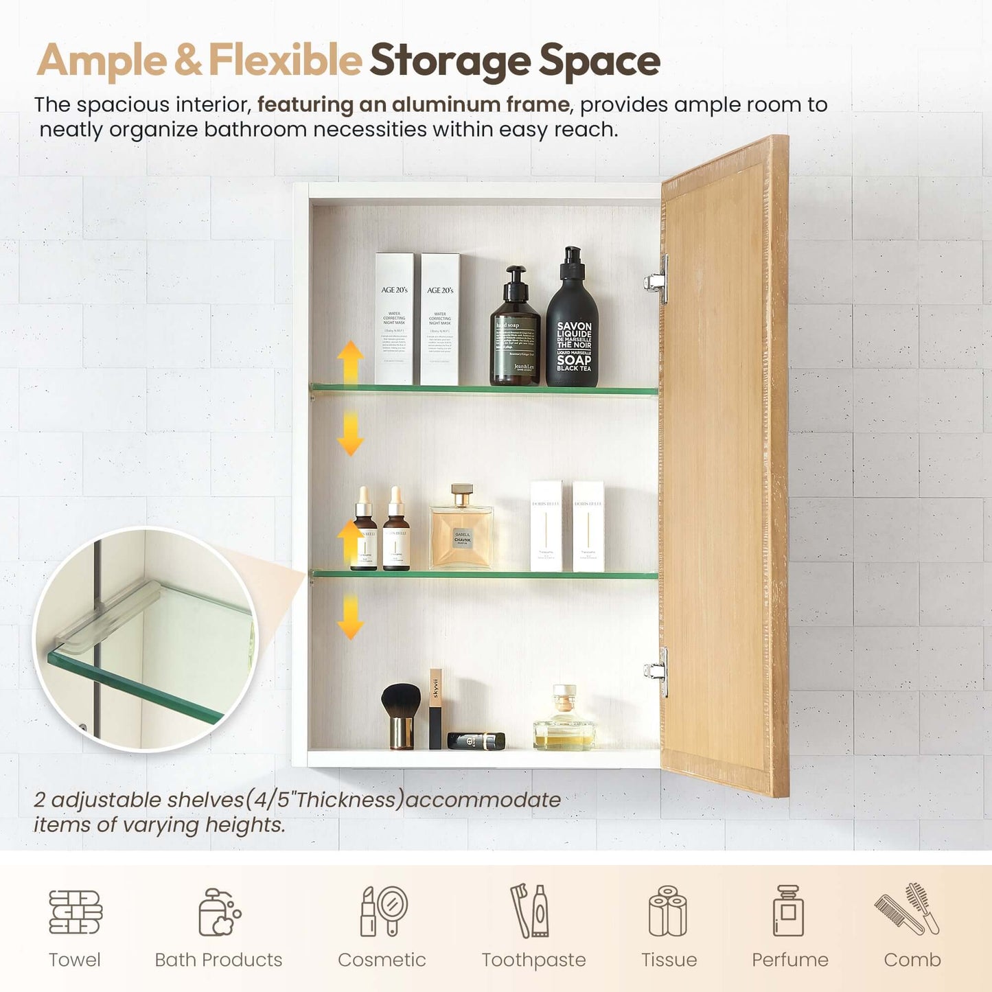 Vinnova, Bangalore 18.5 in. W x 28 in. H Rectangular Wood Framed Medicine Cabinet in Washed Ash Grey