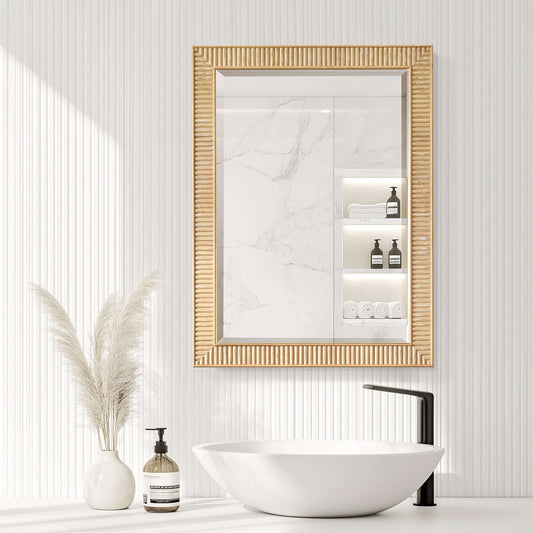 Vinnova, Bangalore 24 in. W x 31.9 in. H Rectangular Wood Framed Medicine Cabinet in Washed Ash Grey
