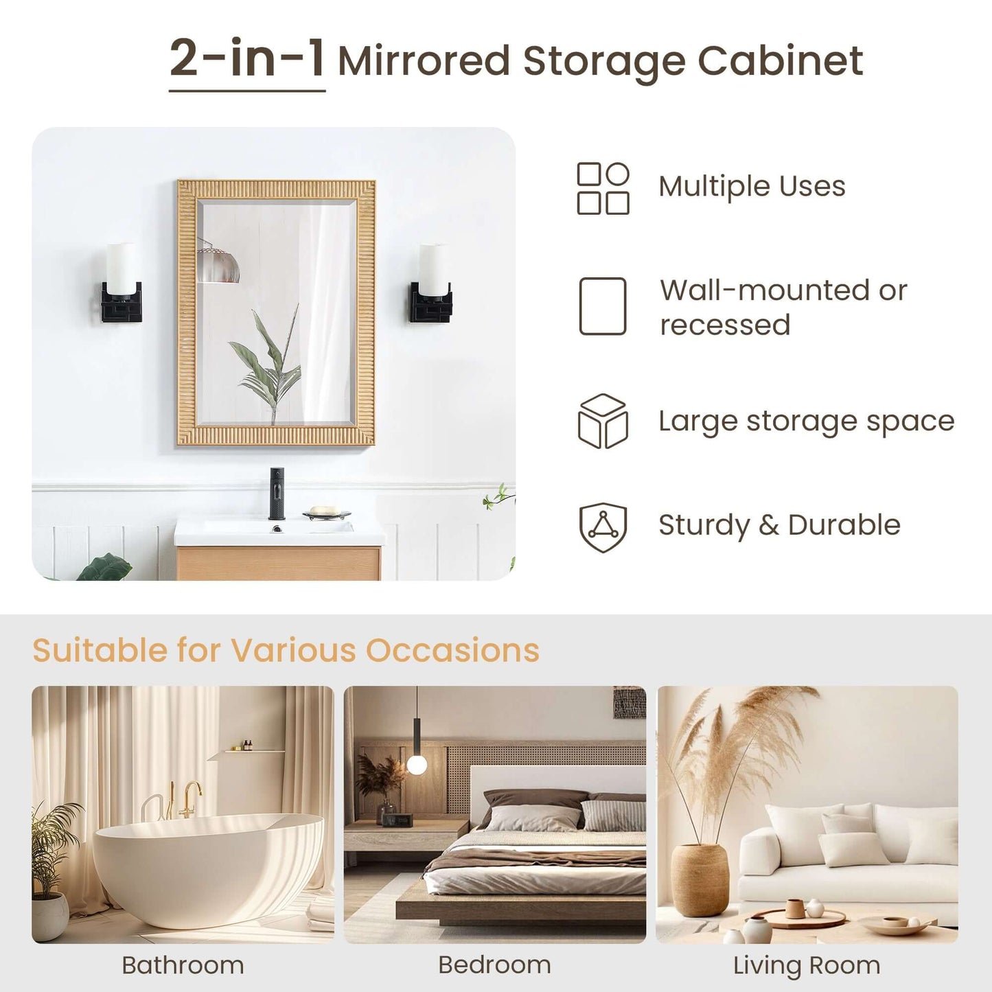 Vinnova, Bangalore 24 in. W x 31.9 in. H Rectangular Wood Framed Medicine Cabinet in Washed Ash Grey