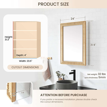 Vinnova, Bangalore 24 in. W x 31.9 in. H Rectangular Wood Framed Medicine Cabinet in Washed Ash Grey