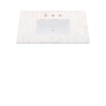 37" Vanderloc Silestone® Quartz Bathroom Vanity Top | Single Rectangle Sink | Centered in Snowy Ibiza