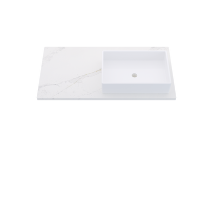 43" Vanderloc Silestone® Quartz Bathroom Vanity Top | Single Vigo Sink | Offset in Et Calacatta Gold