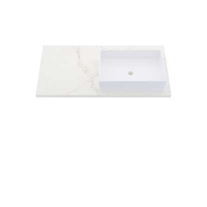 43" Vanderloc Silestone® Quartz Bathroom Vanity Top | Single Vigo Sink | Offset in Blanc Elysee
