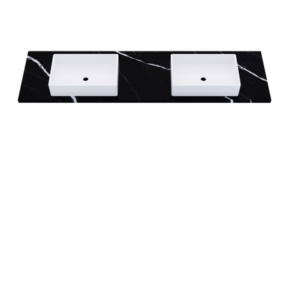 79" Vanderloc Silestone® Quartz Bathroom Vanity Top | Double Vigo Sink | Centered in Eternal Marquina