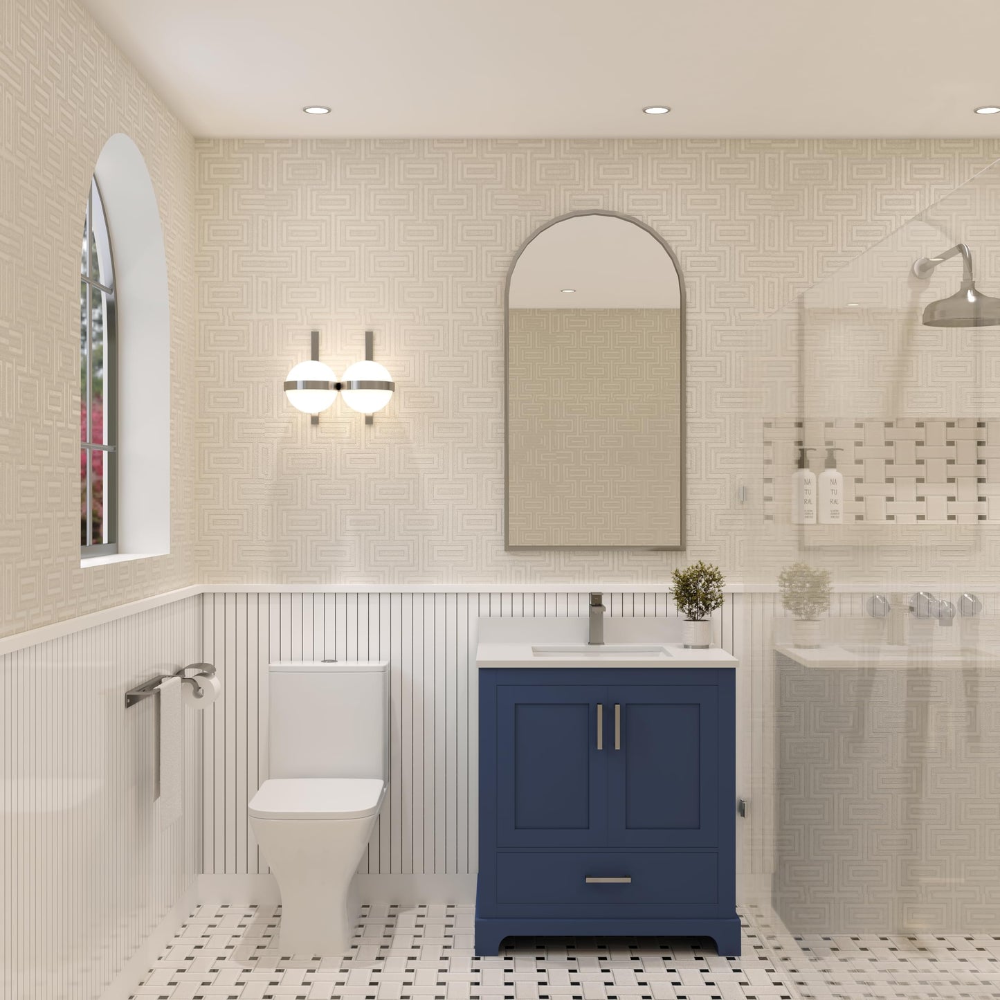 Ayna Decors Maya 30 Inch Navy Blue Bath Vanity with Pure White Quartz Countertop