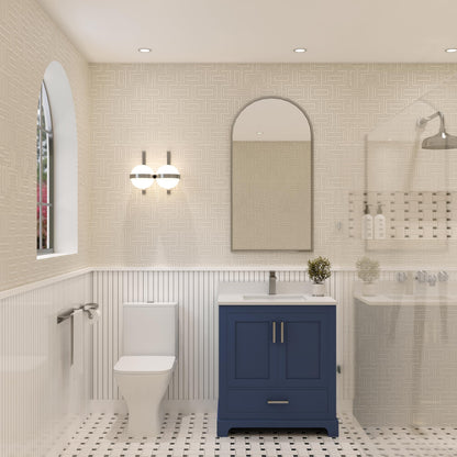 Ayna Decors Maya 30 Inch Navy Blue Bath Vanity with Pure White Quartz Countertop
