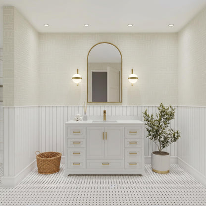 Ayna Decors Maya 42 Inch White Bath Vanity with Pure White Quartz Countertop
