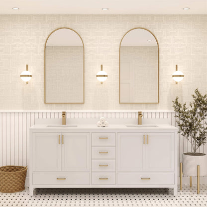 Ayna Decors Rooh 72 Inch White Bath Vanity with Pure White Quartz Countertop