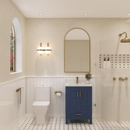 Ayna Decors Rooh 24 Inch Navy Blue Bath Vanity with Pure White Quartz Countertop