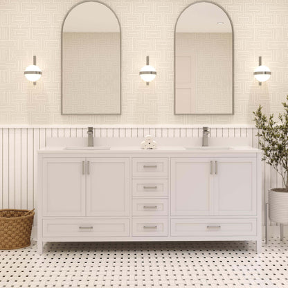 Ayna Decors Rooh 72 Inch White Bath Vanity with Pure White Quartz Countertop
