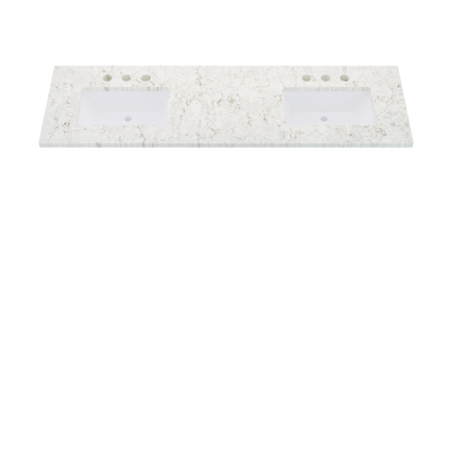 73" Vanderloc Silestone® Quartz Bathroom Vanity Top | Double Rectangle Sink | Offset in Lusso