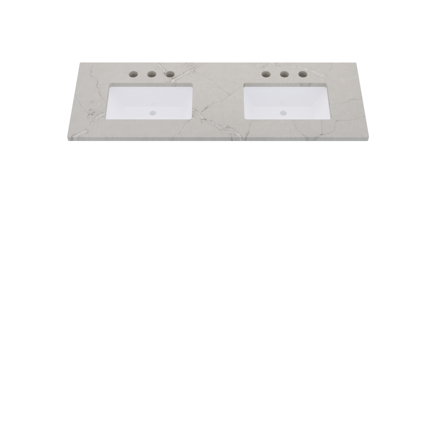 61" Vanderloc Silestone® Quartz Bathroom Vanity Top | Double Rectangle Sink | Centered in Victorian Silver