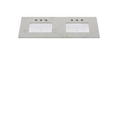 61" Vanderloc Silestone® Quartz Bathroom Vanity Top | Double Rectangle Sink | Centered in Victorian Silver