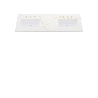 61" Vanderloc Silestone® Quartz Bathroom Vanity Top | Double Rectangle Sink | Offset in Blanc Elysee
