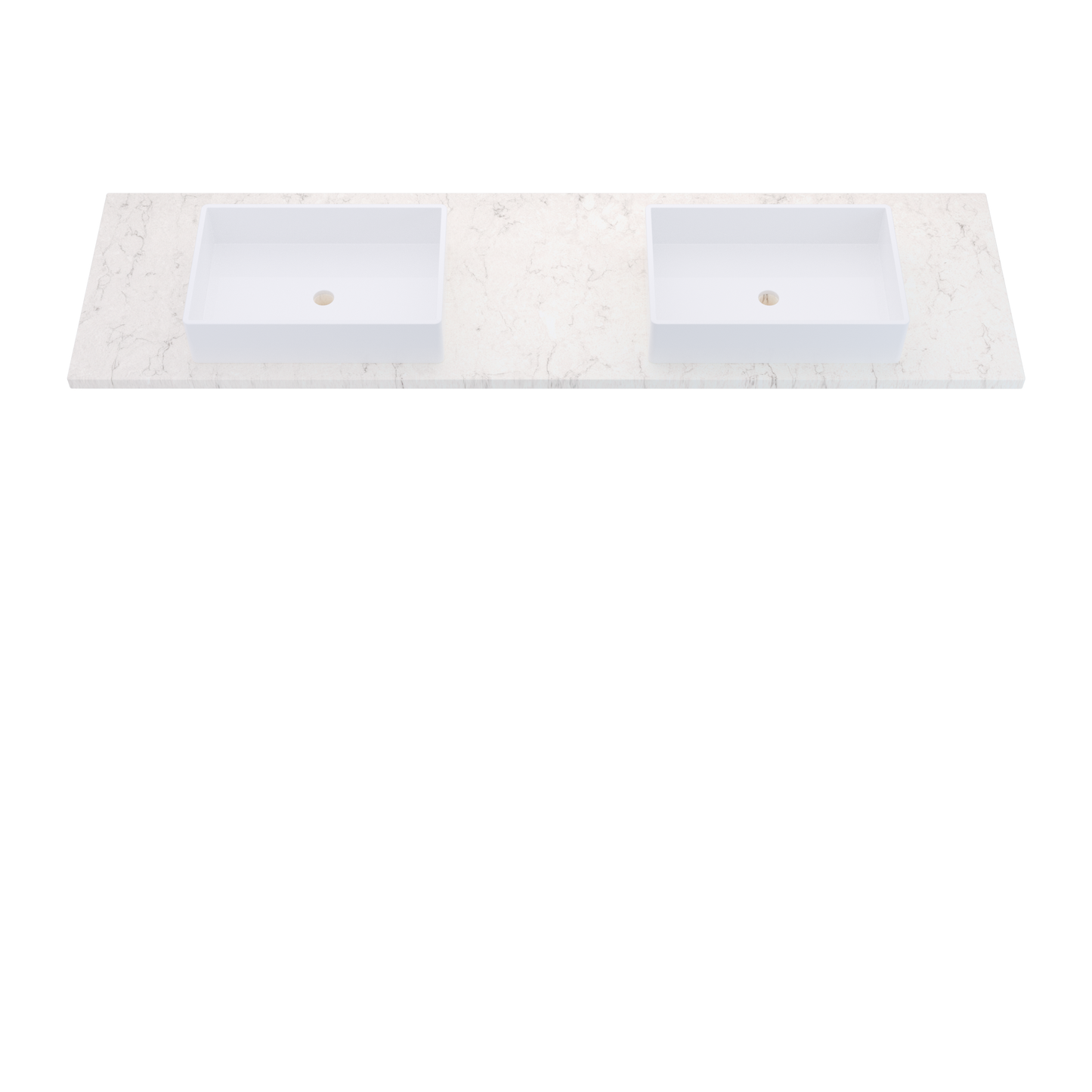 79" Vanderloc Silestone® Quartz Bathroom Vanity Top | Double Vigo Sink | Centered in Snowy Ibiza