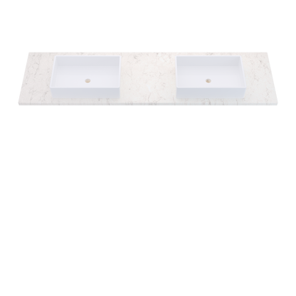 79" Vanderloc Silestone® Quartz Bathroom Vanity Top | Double Vigo Sink | Centered in Snowy Ibiza