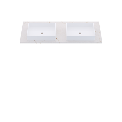 61" Vanderloc Silestone® Quartz Bathroom Vanity Top | Double Vigo Sink | Centered in Versailles Ivory