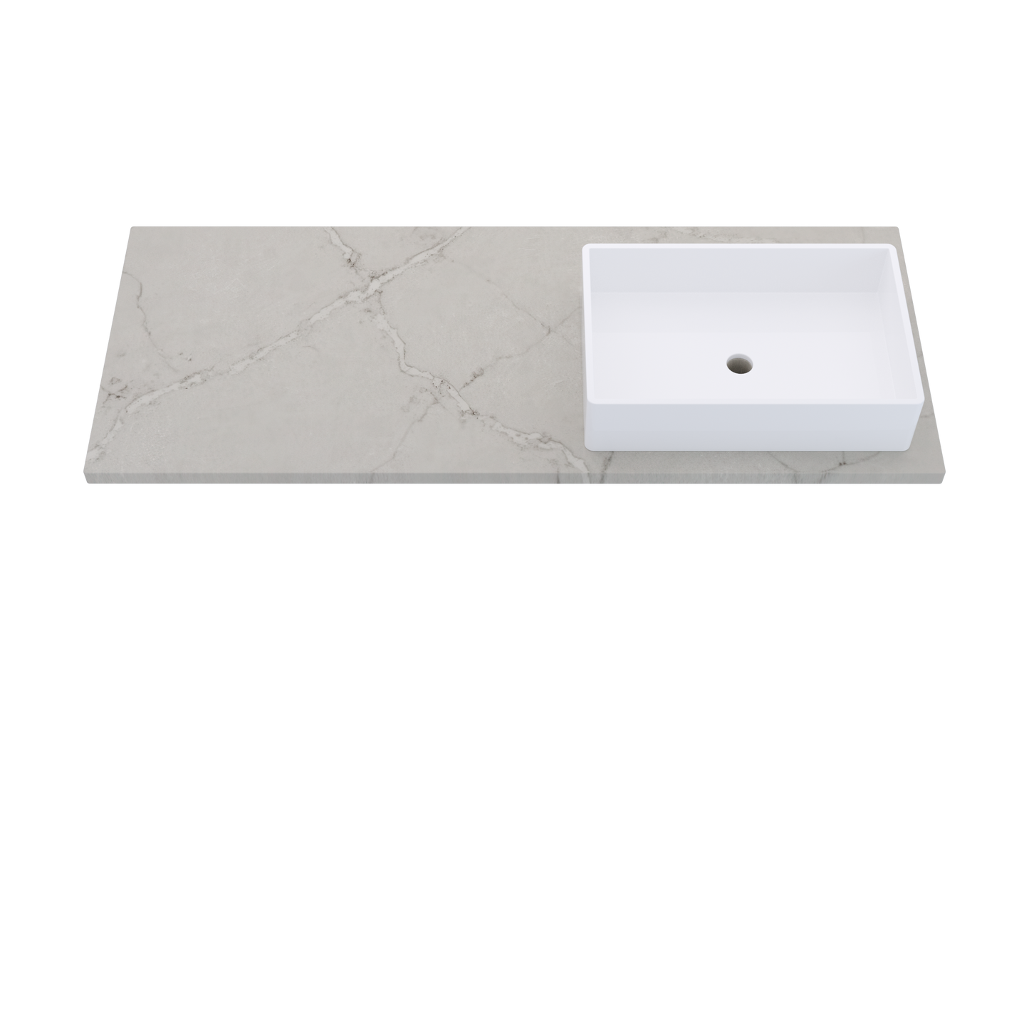 55" Vanderloc Silestone® Quartz Bathroom Vanity Top | Single Vigo Sink | Offset in Victorian Silver