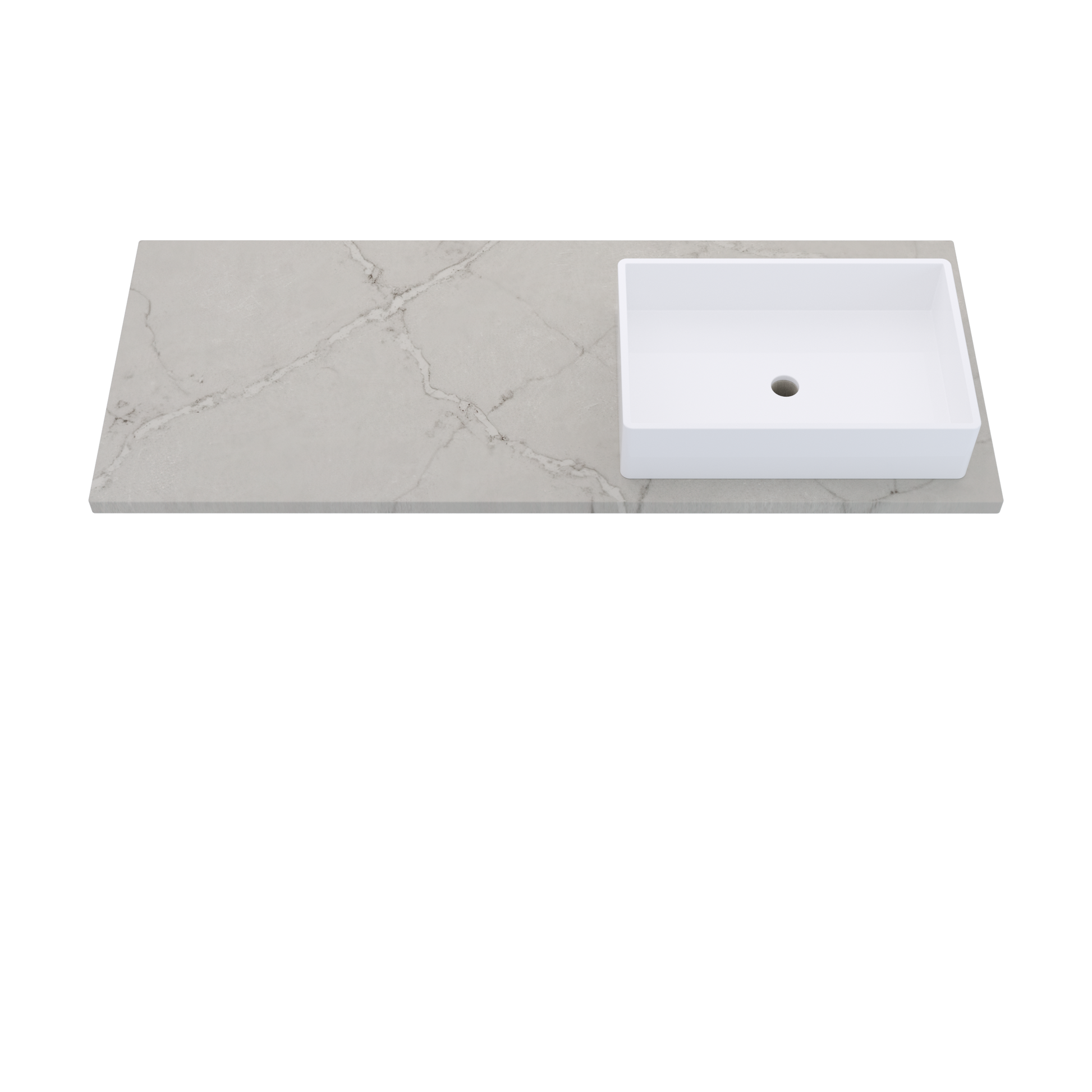55" Vanderloc Silestone® Quartz Bathroom Vanity Top | Single Vigo Sink | Offset in Victorian Silver
