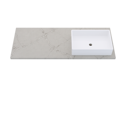 55" Vanderloc Silestone® Quartz Bathroom Vanity Top | Single Vigo Sink | Offset in Victorian Silver