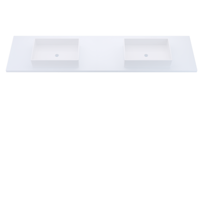 85" Vanderloc Silestone® Quartz Bathroom Vanity Top | Double Vigo Sink | Centered in Miami White