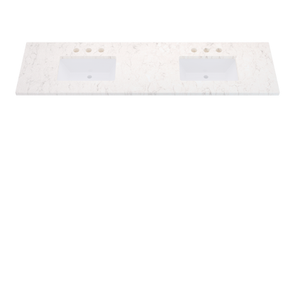 79" Vanderloc Silestone® Quartz Bathroom Vanity Top | Double Rectangle Sink | Centered in Snowy Ibiza