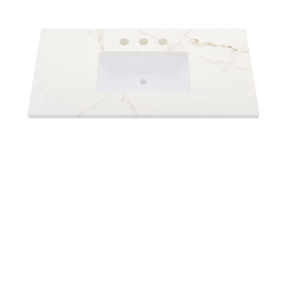 43" Vanderloc Silestone® Quartz Bathroom Vanity Top | Single Rectangle Sink | Centered in Blanc Elysee