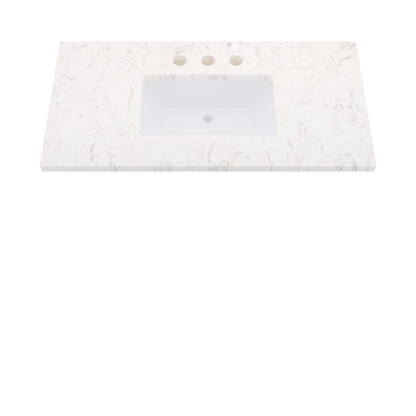 43" Vanderloc Silestone® Quartz Bathroom Vanity Top | Single Rectangle Sink | Centered in Snowy Ibiza