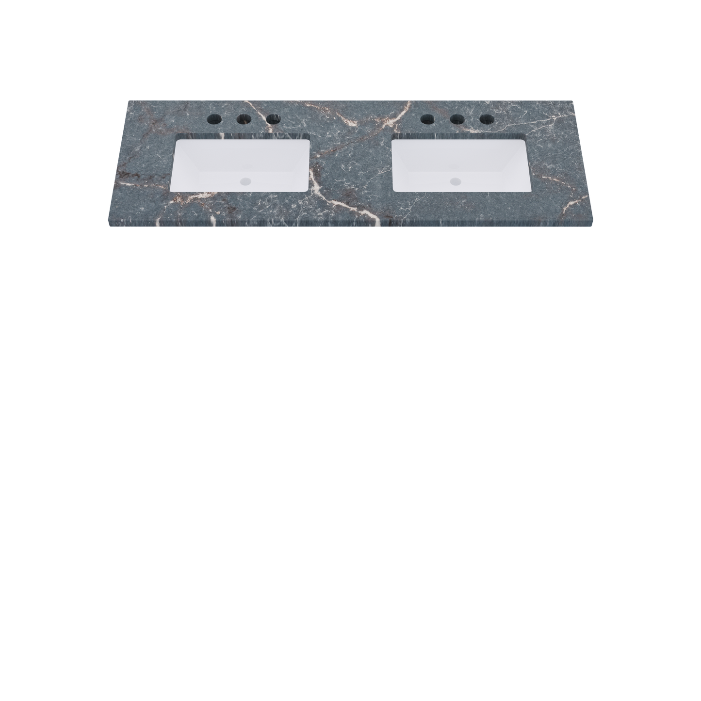 61" Vanderloc Silestone® Quartz Bathroom Vanity Top | Double Rectangle Sink | Centered in Parisien Bleu