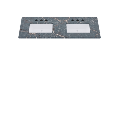 61" Vanderloc Silestone® Quartz Bathroom Vanity Top | Double Rectangle Sink | Centered in Parisien Bleu