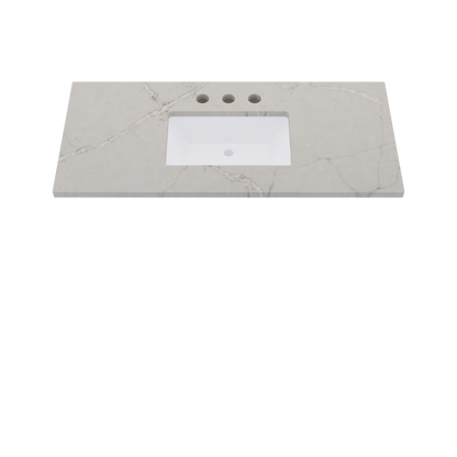 49" Vanderloc Silestone® Quartz Bathroom Vanity Top | Single Rectangle Sink | Centered in Victorian Silver