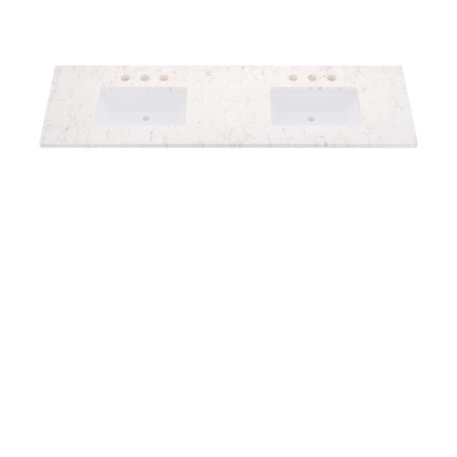 73" Vanderloc Silestone® Quartz Bathroom Vanity Top | Double Rectangle Sink | Centered in Snowy Ibiza