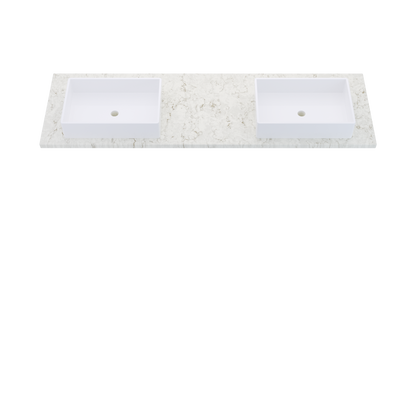 73" Vanderloc Silestone® Quartz Bathroom Vanity Top | Double Vigo Sink | Offset in Lusso