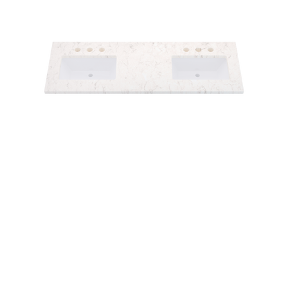 61" Vanderloc Silestone® Quartz Bathroom Vanity Top | Double Rectangle Sink | Offset in Snowy Ibiza