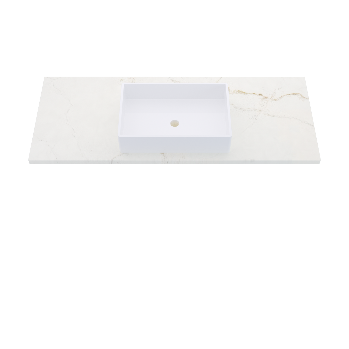55" Vanderloc Silestone® Quartz Bathroom Vanity Top | Single Vigo Sink | Centered in Blanc Elysee