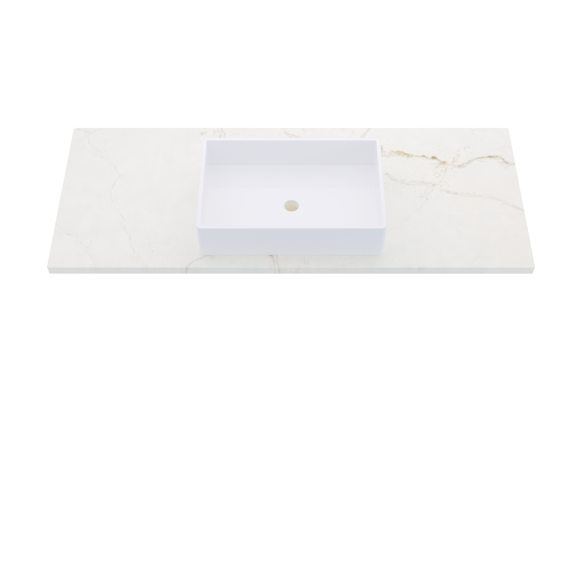 55" Vanderloc Silestone® Quartz Bathroom Vanity Top | Single Vigo Sink | Centered in Blanc Elysee