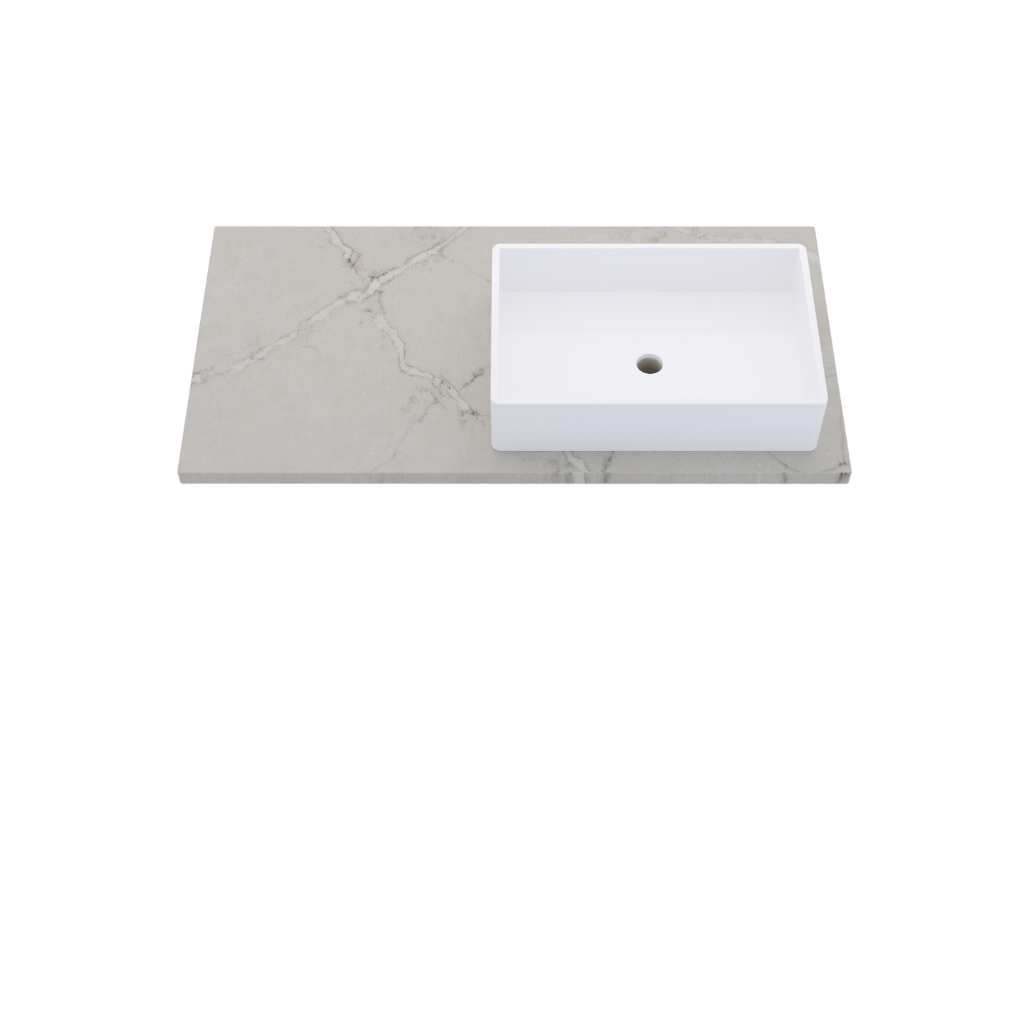 43" Vanderloc Silestone® Quartz Bathroom Vanity Top | Single Vigo Sink | Offset in Victorian Silver