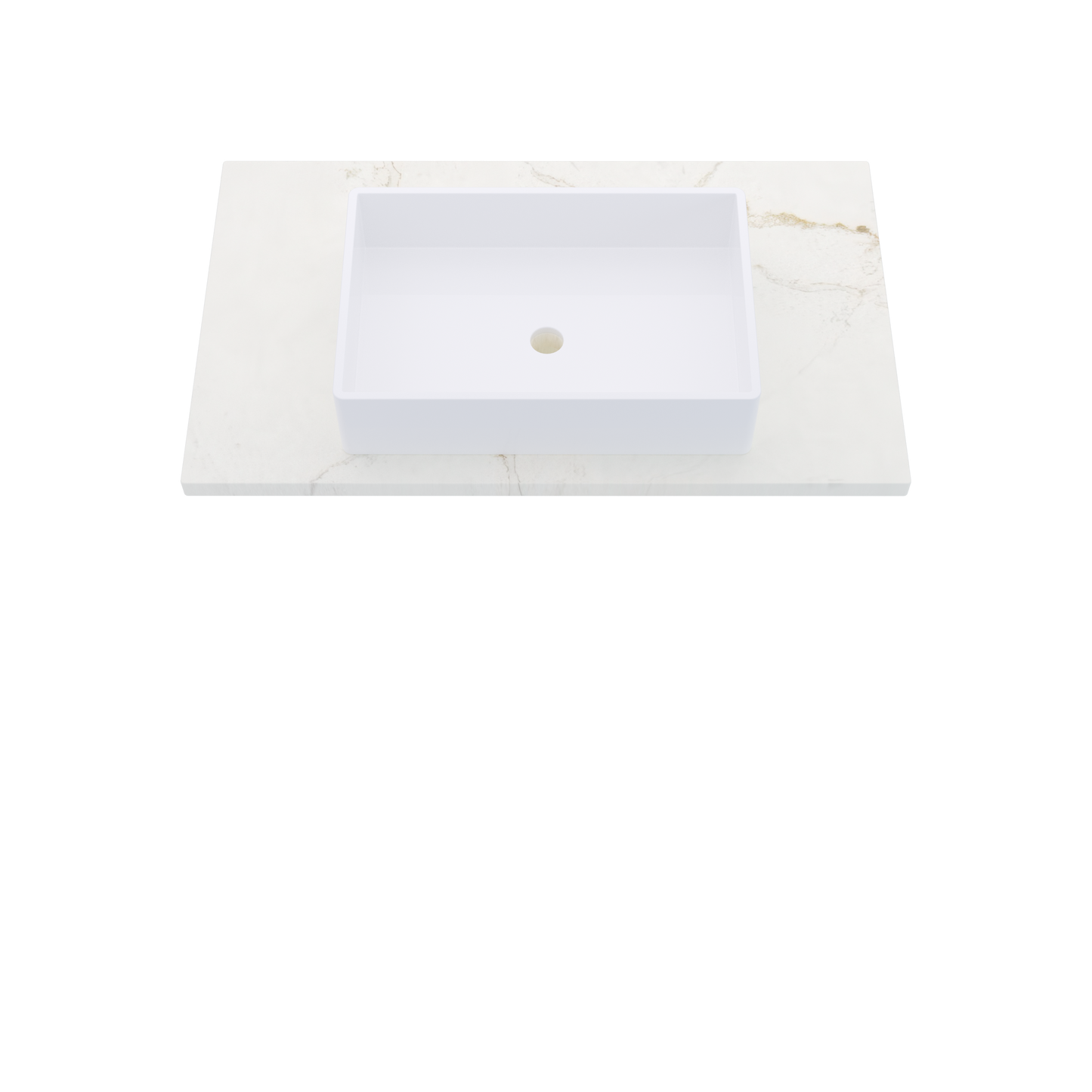 37" Vanderloc Silestone® Quartz Bathroom Vanity Top | Single Vigo Sink | Centered in Blanc Elysee